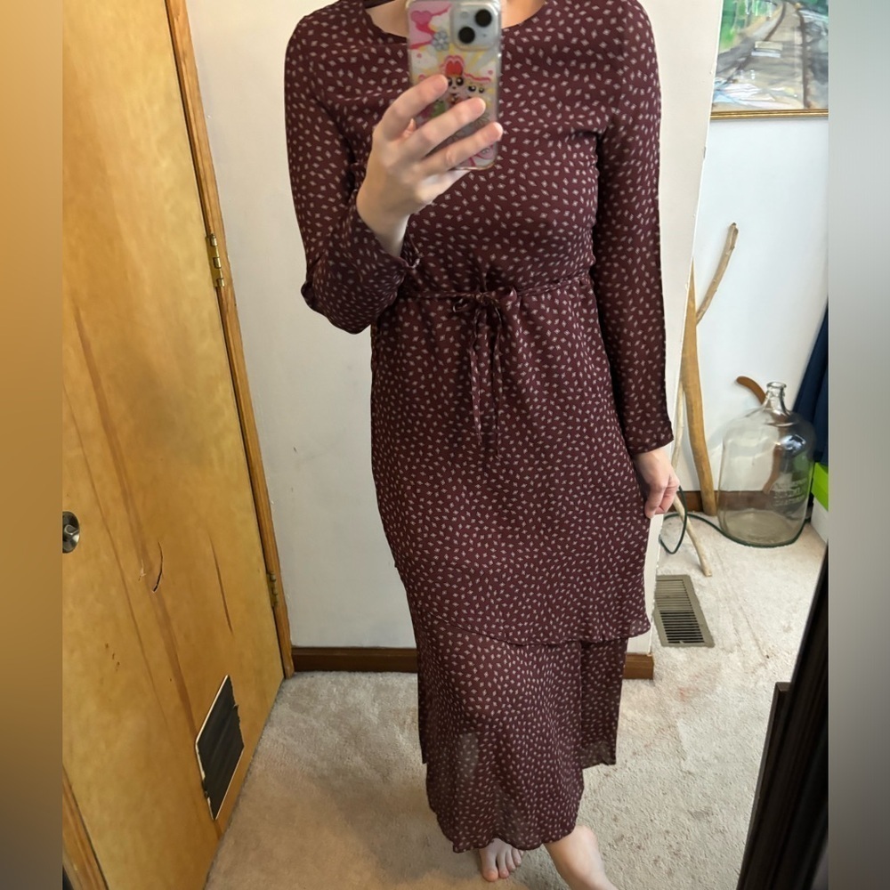 1980s Casual Corner Lagenlook Tiered Long Sleeve Midi Dress